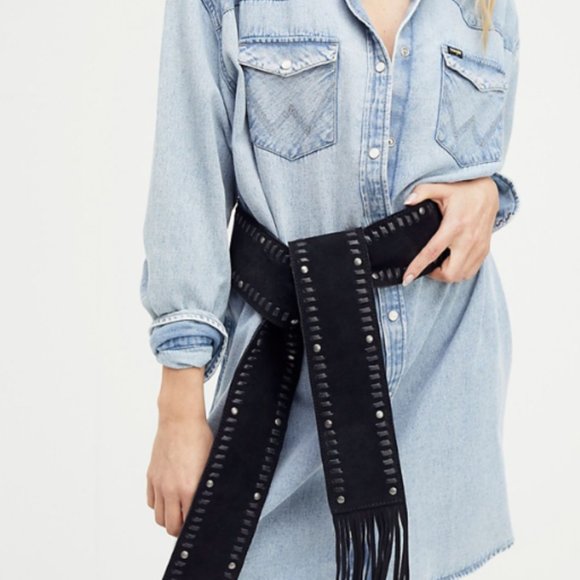 Free People Blaire Fringe Wrap Belt in Golden Raisin - Picture 2 of 5